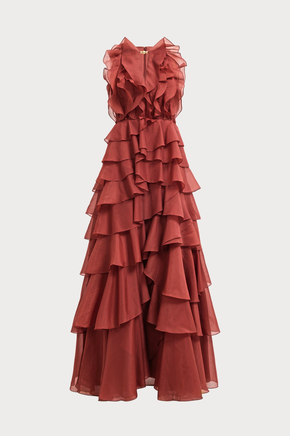 Nigella Halter Ruffle Maxi Dress - Wine