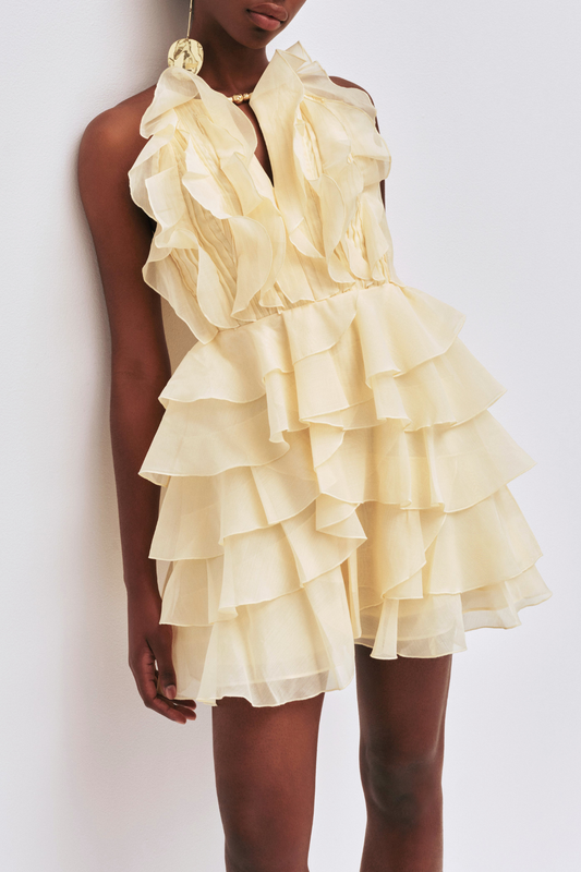 Nigella Halter Ruffle Mini Dress - Yellow