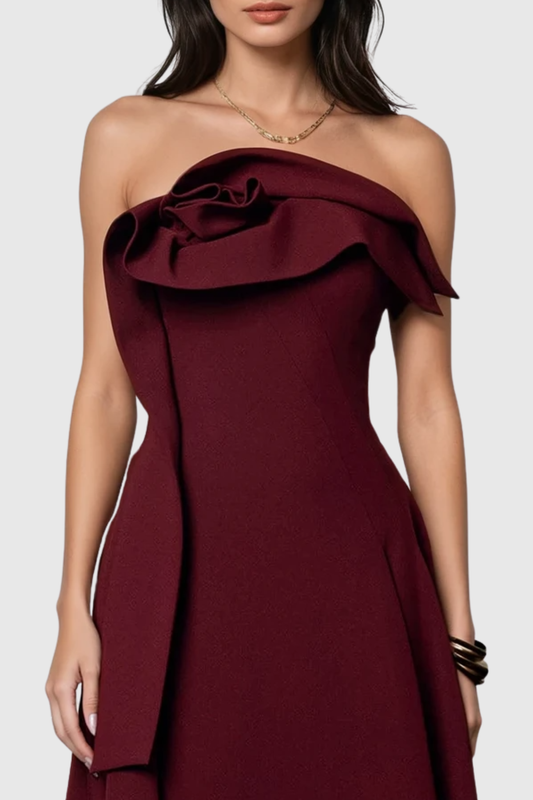 Novak Floral Strapless Ruffle Midi Dress
