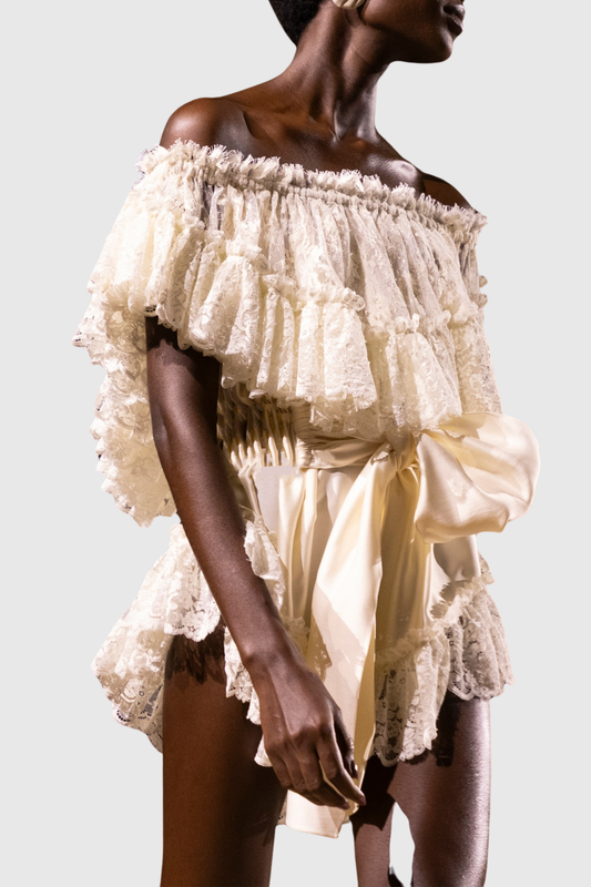 Obadia Off Shoulder Lace Mini Dress