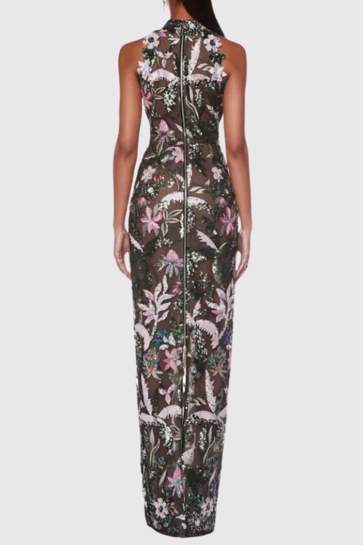 Odilia Floral Sequin Embroidered Sleeveless Maxi Dress