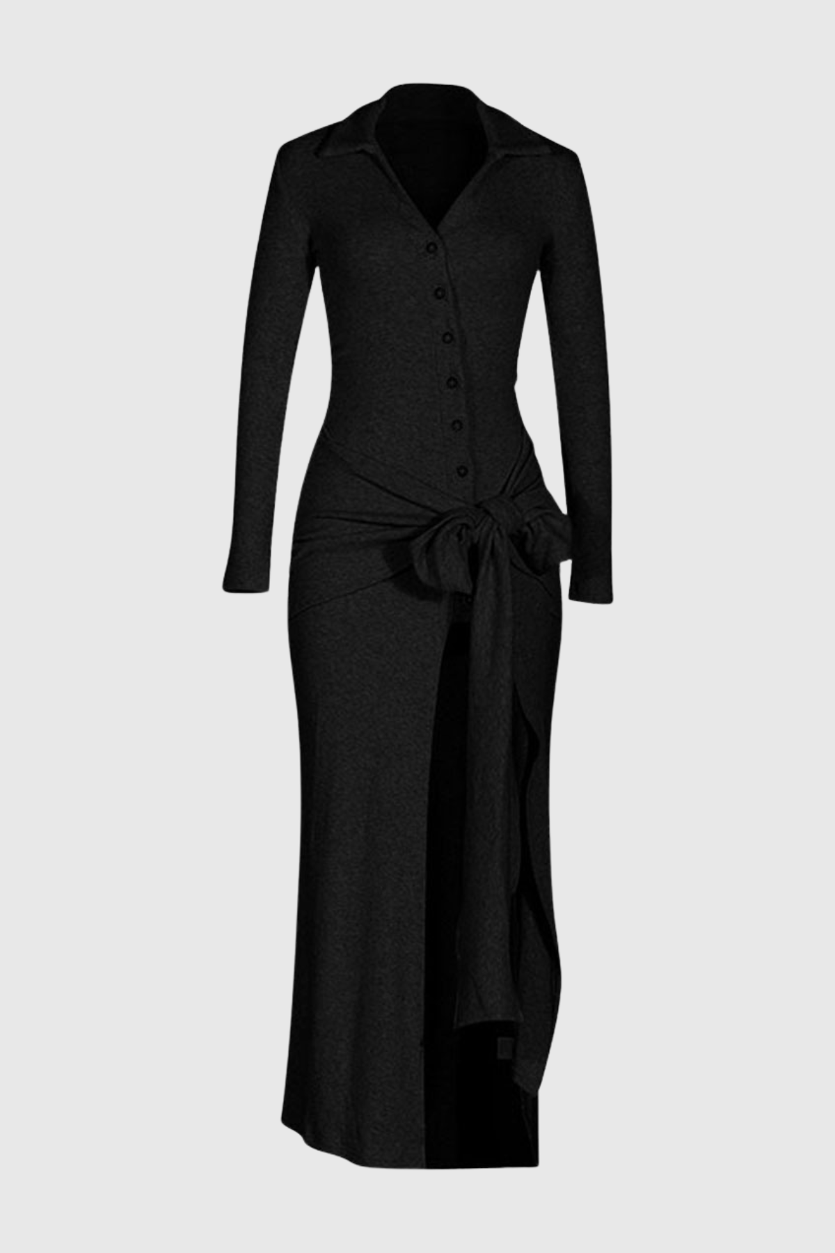 Omara Bow Tie-waist Knit Midi Dress - Black
