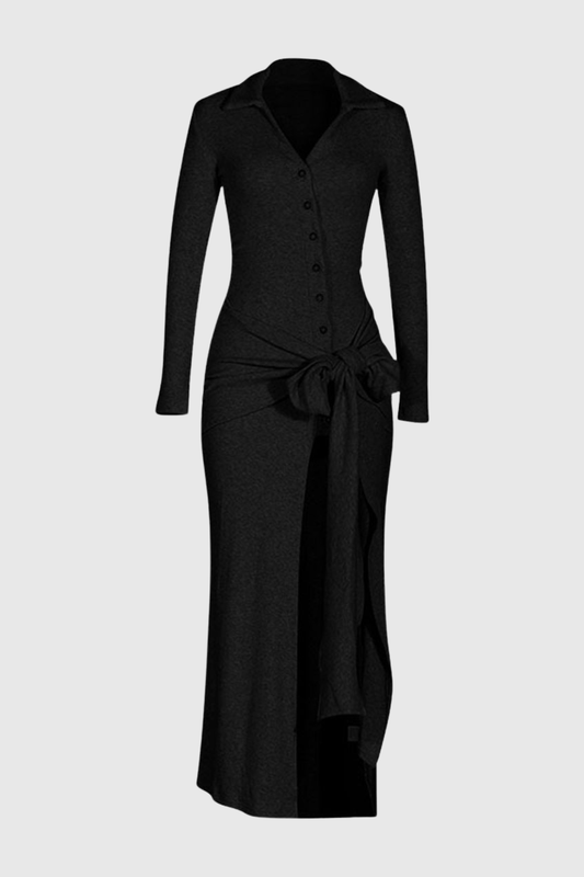 Omara Bow Tie-waist Knit Midi Dress - Black