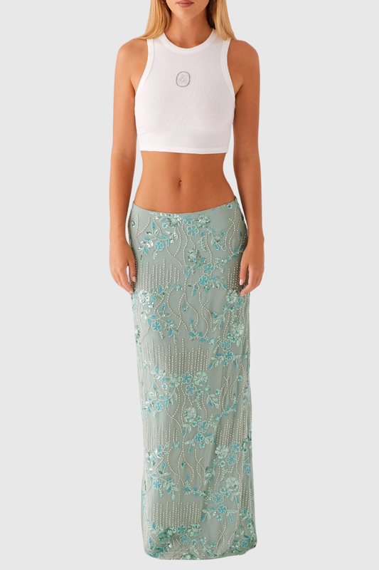 Ongus Beaded Sequin Maxi Skirt - Green