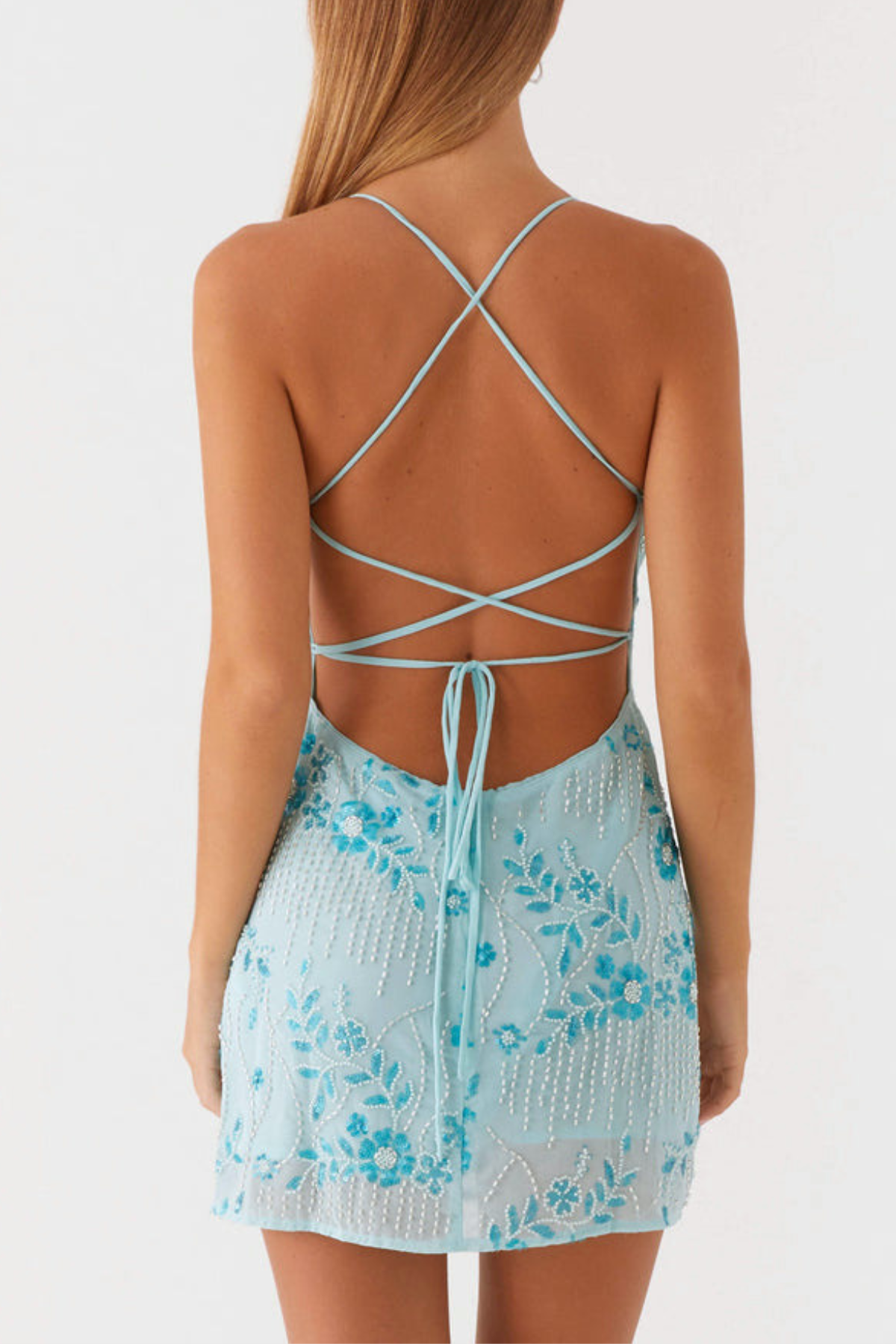Ongus Floral Sequin Cami Mini Dress - Blue