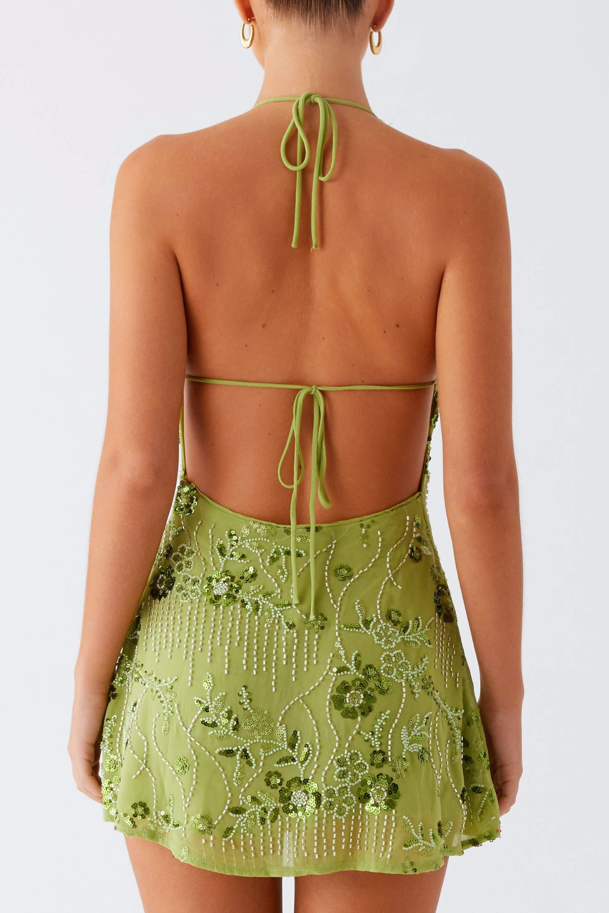 Ongus Floral Sequin Halter Mini Dress - Green
