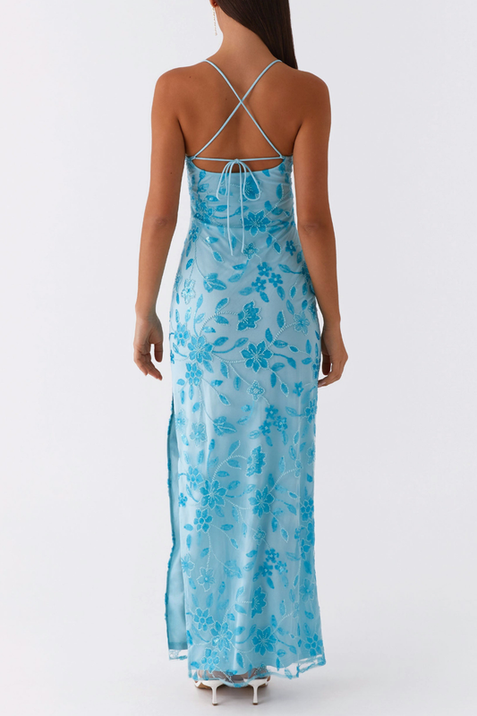 Ongus Floral Sequin Maxi Dress - Blue