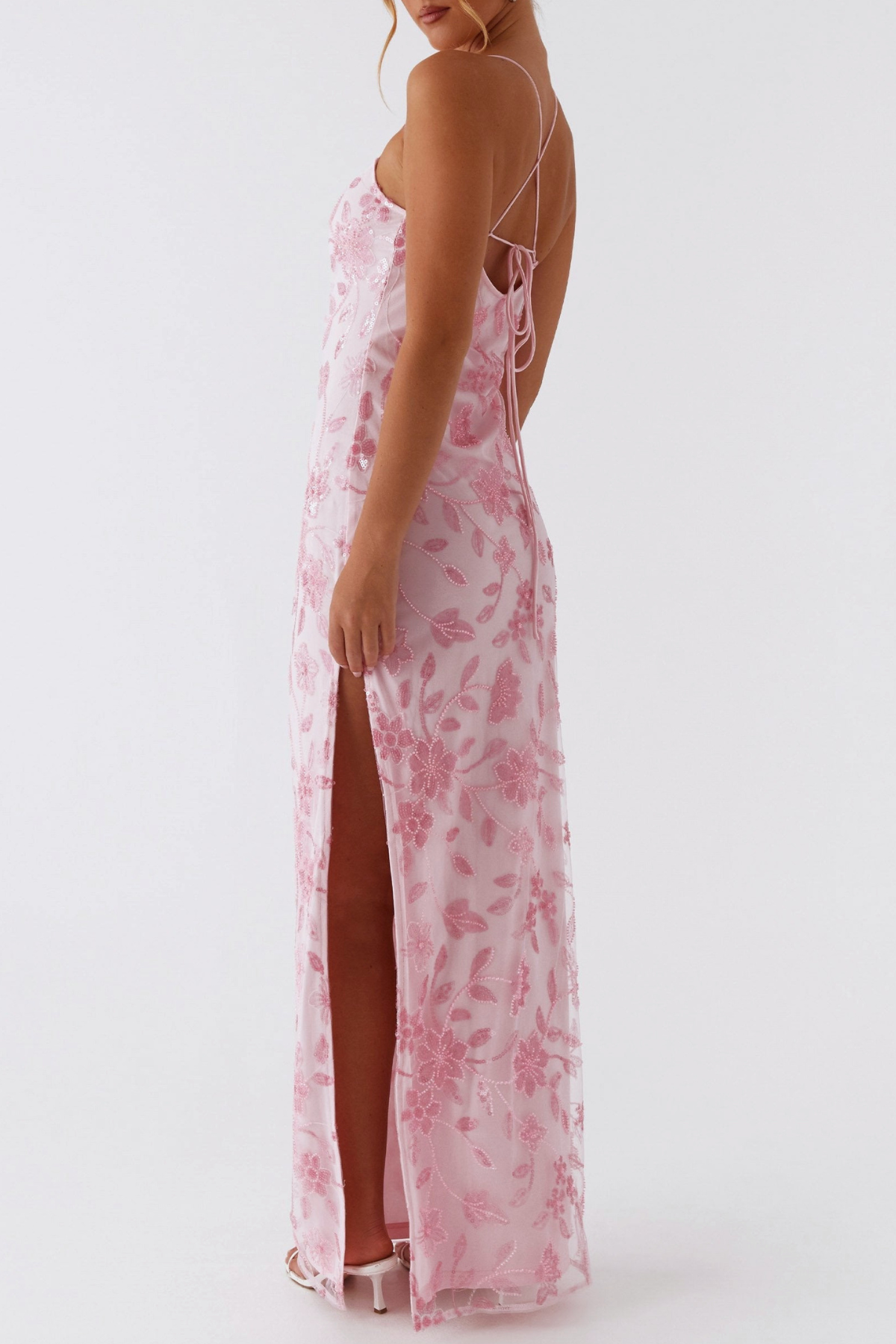 Ongus Floral Sequin Maxi Dress - Pink