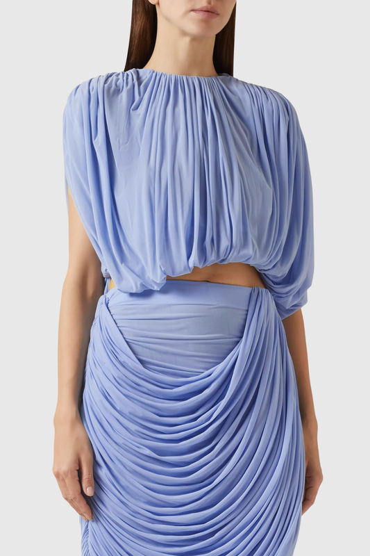 Oracia Mesh Draped Top & Midi Dress Set