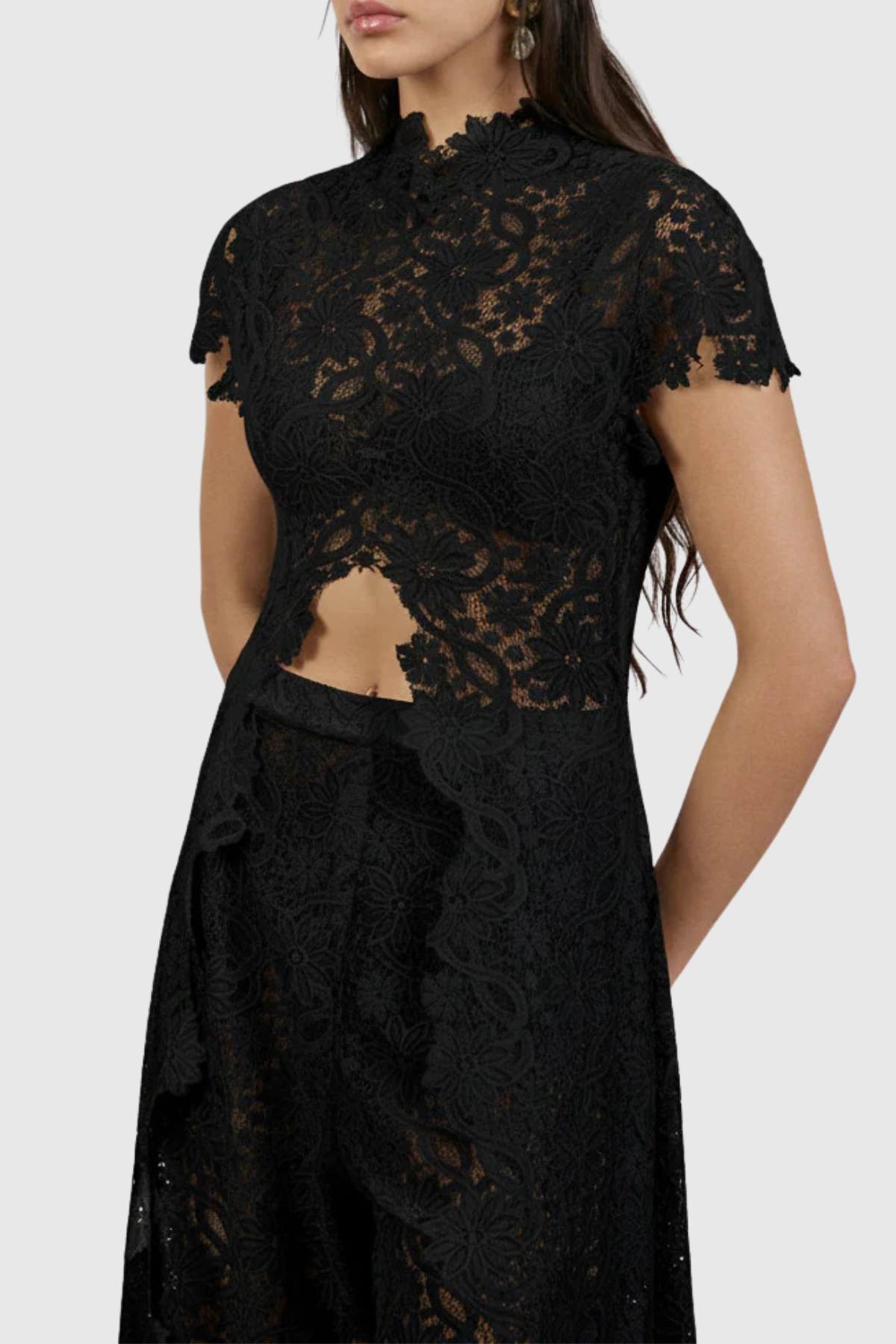 Orlaith Floral Lace Top & Pants Set - Black