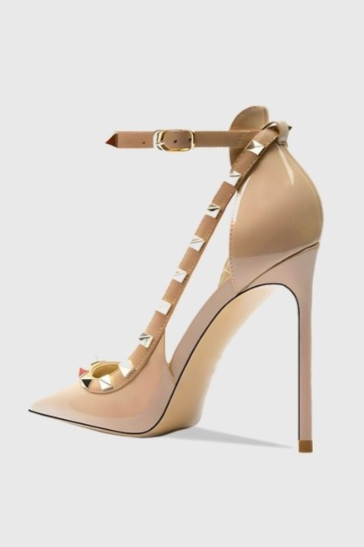Osanya Rivet Embellished Strap Cutout Pumps - Nude