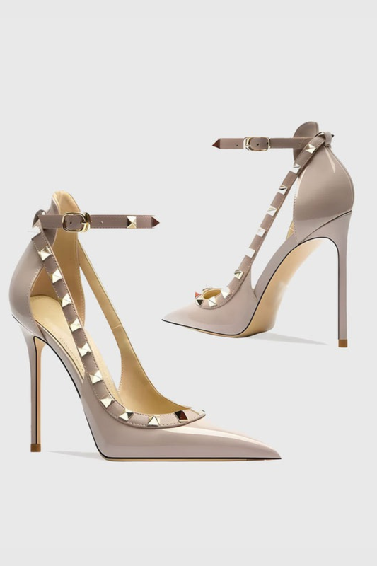 Osanya Rivet Embellished Strap Cutout Pumps - Pink