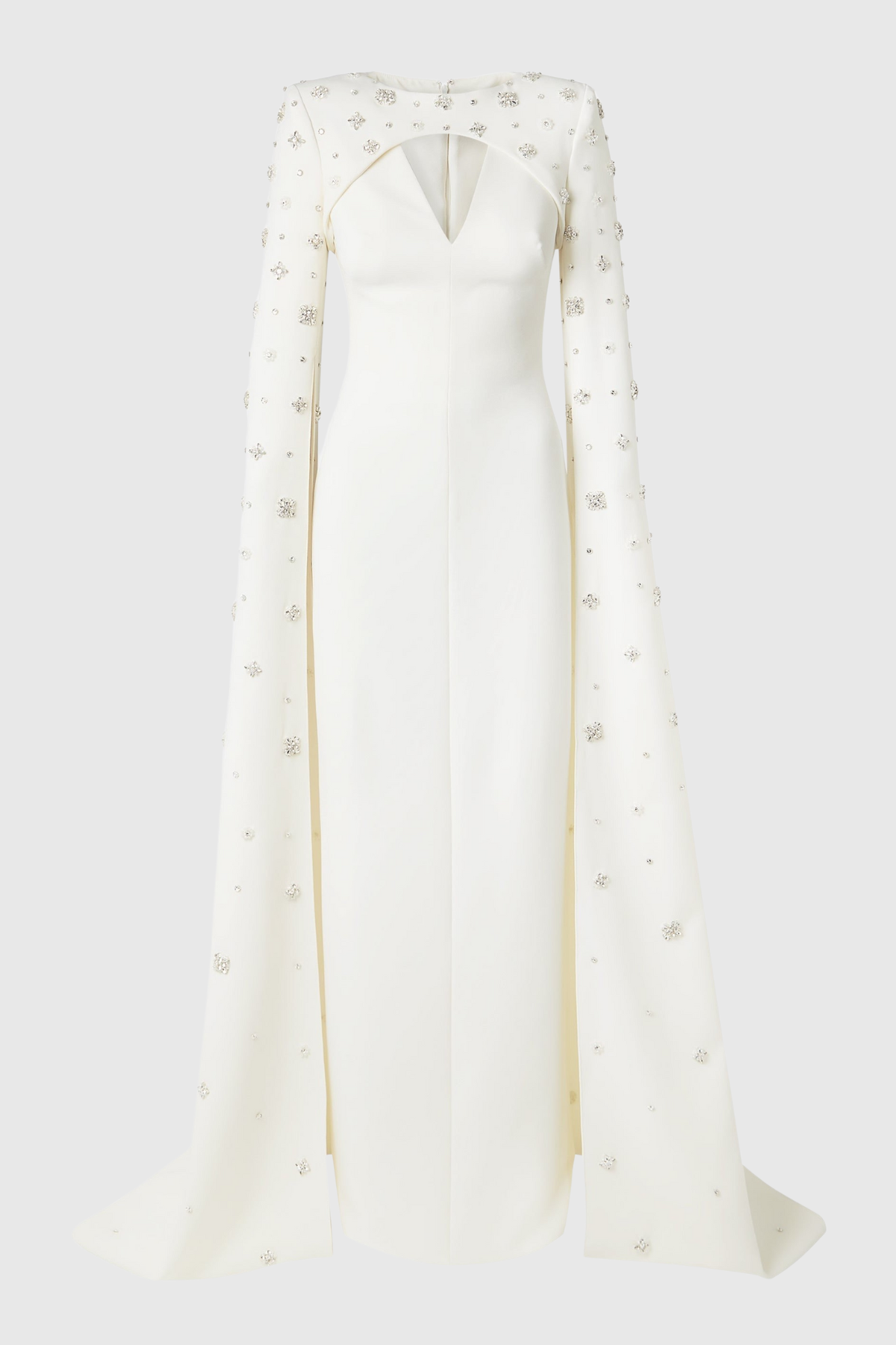 Oslo Crystal Embellished Heart Cutout Cape Sleeve Maxi Dress - White