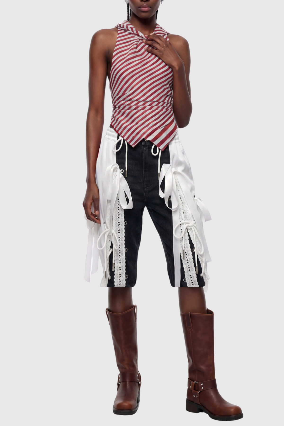 Ossie Bow Panel Midi Jeans - Black