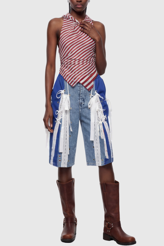 Ossie Bow Panel Midi Jeans - Blue