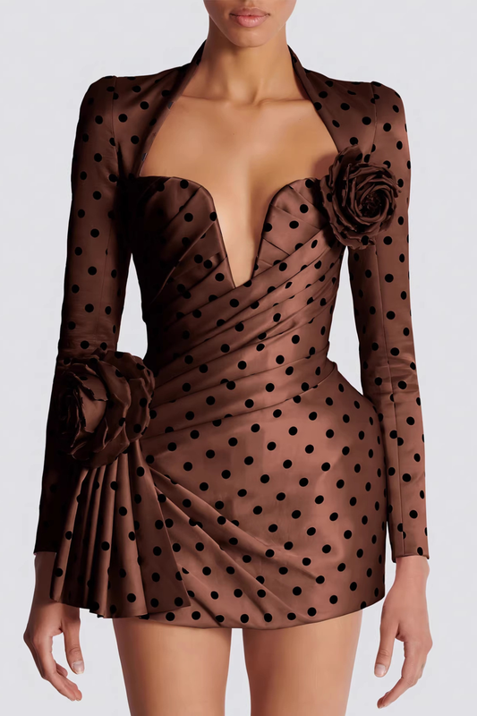 Ostelle Polka Dots Satin Mini Dress - Brown