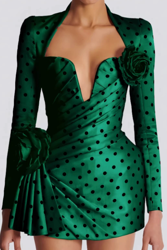 Ostelle Polka Dots Satin Mini Dress - Green