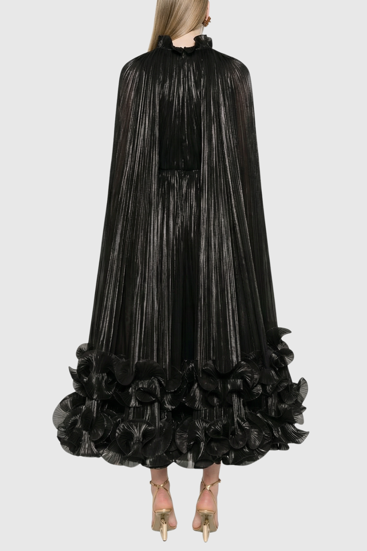 Othniel Cape Ruffle Midi Dress - Black