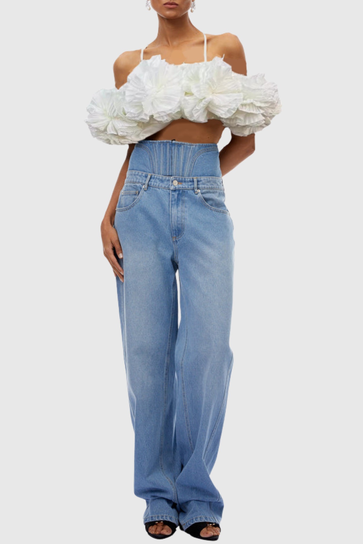 Phebe Floral Appliqué Cropped Top - White