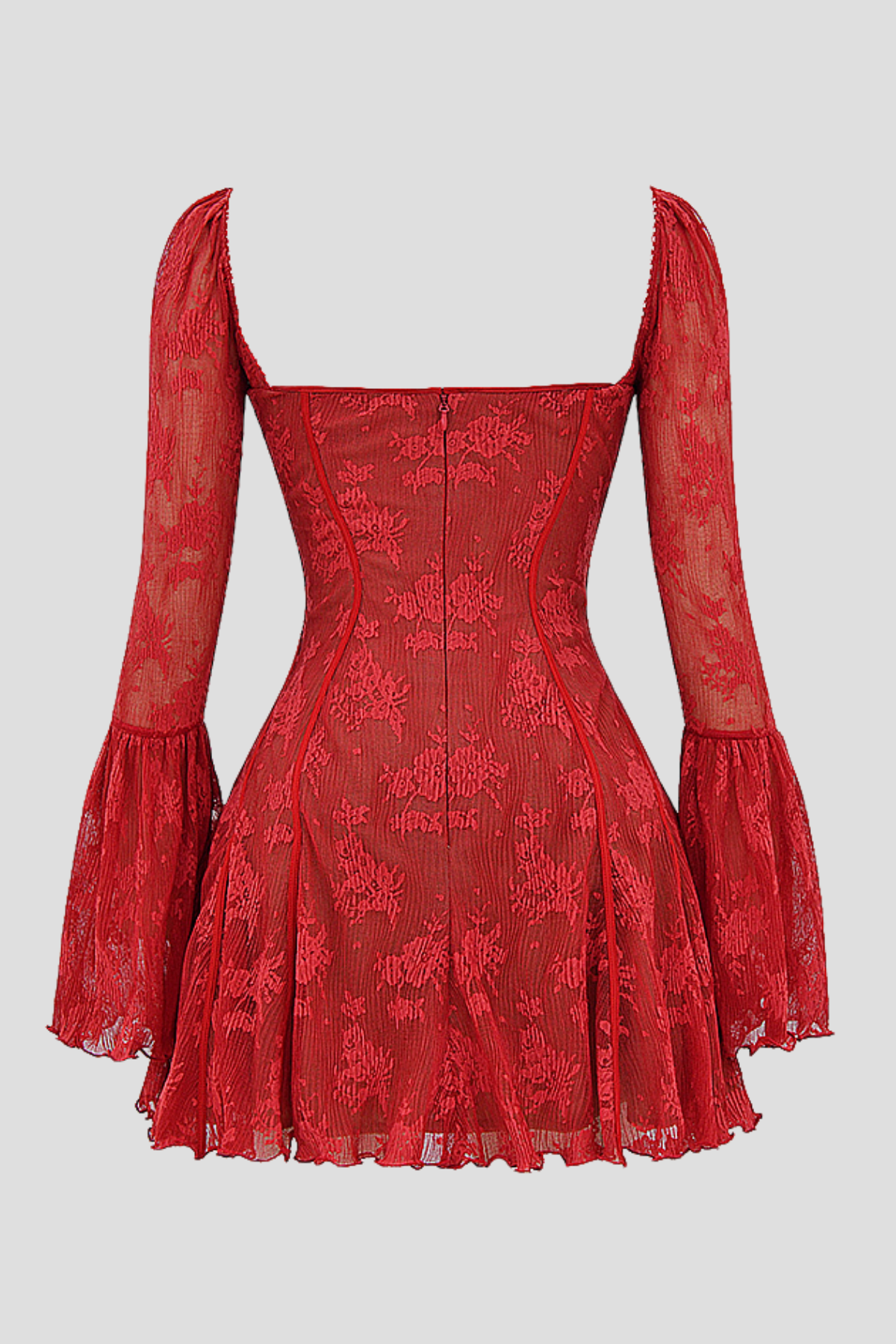 Piarra Lace Flared Mini Dress - Red