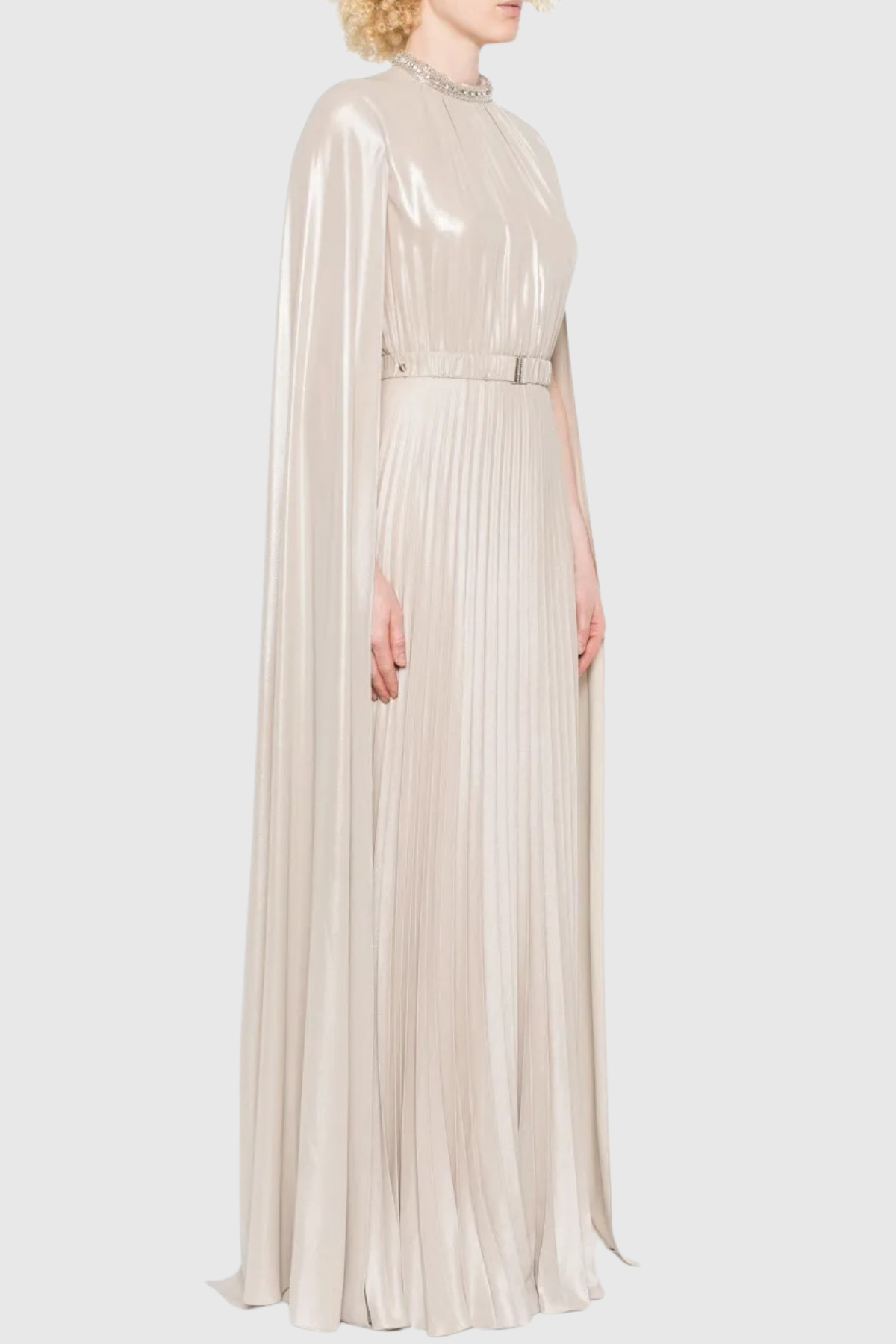 Piera Cape Sleeve Pleated Maxi Dress