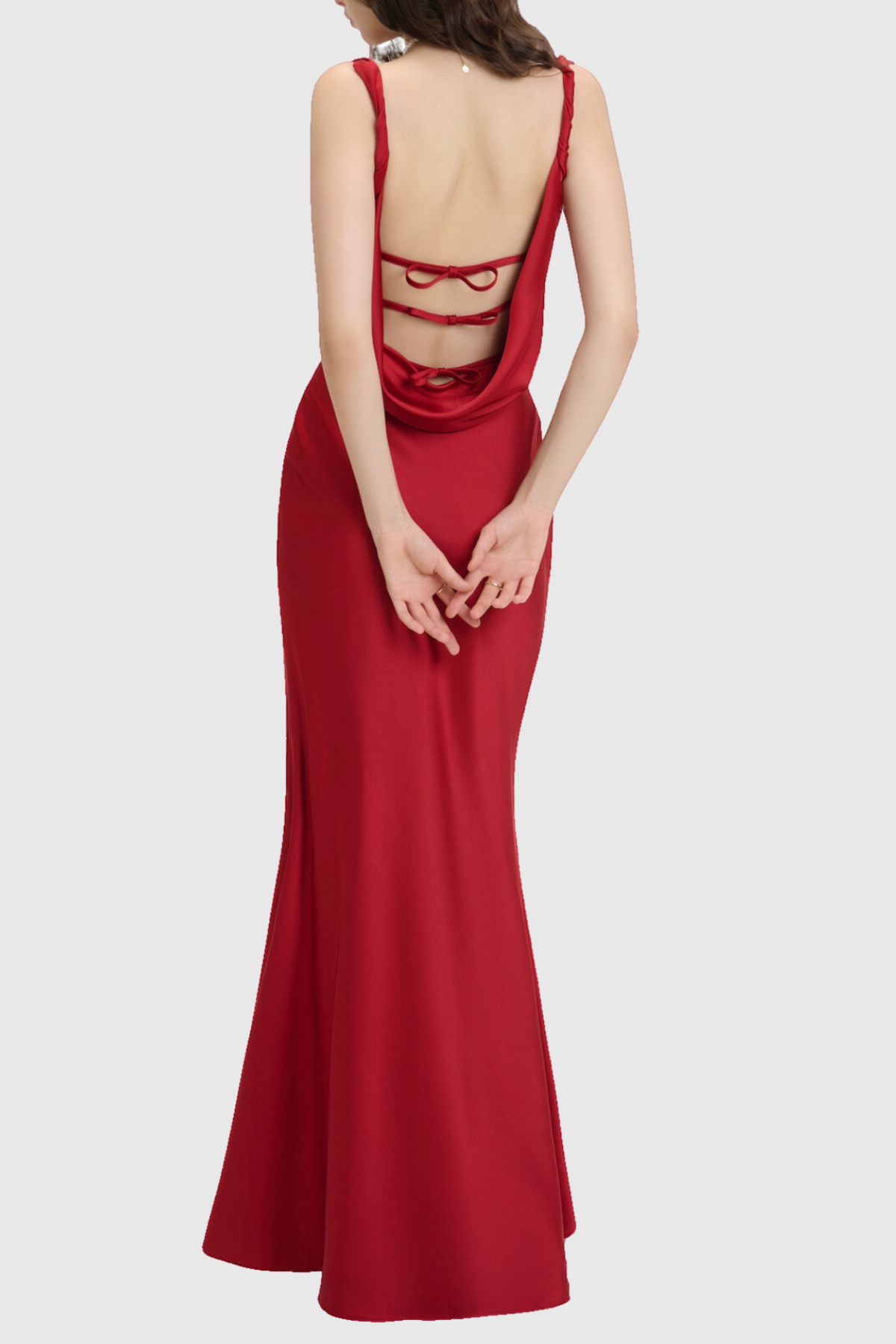 Porao Satin Draped Maxi Dress - Red
