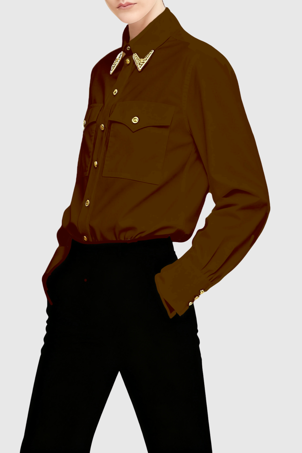 Potya Metal Embellished Shirt - Brown