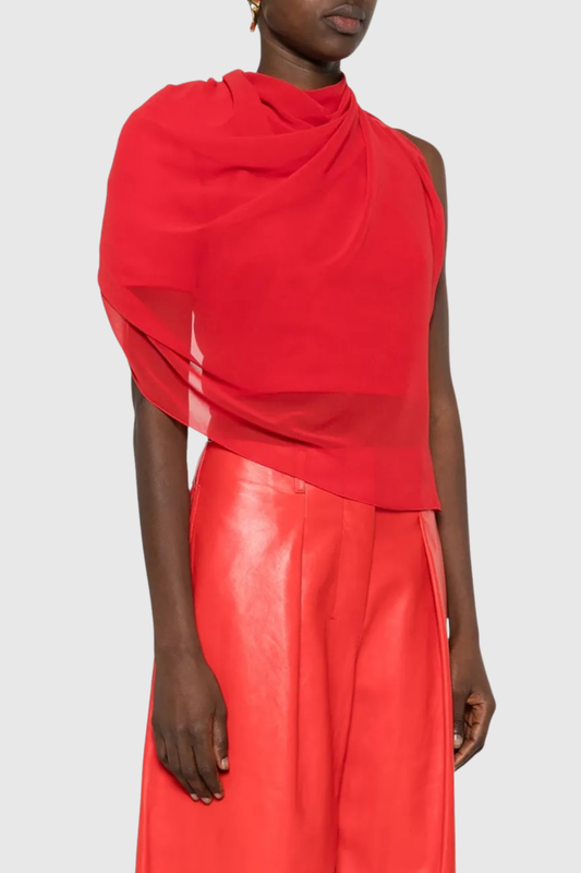 Priscilla Asymmetric Mesh Top - Red