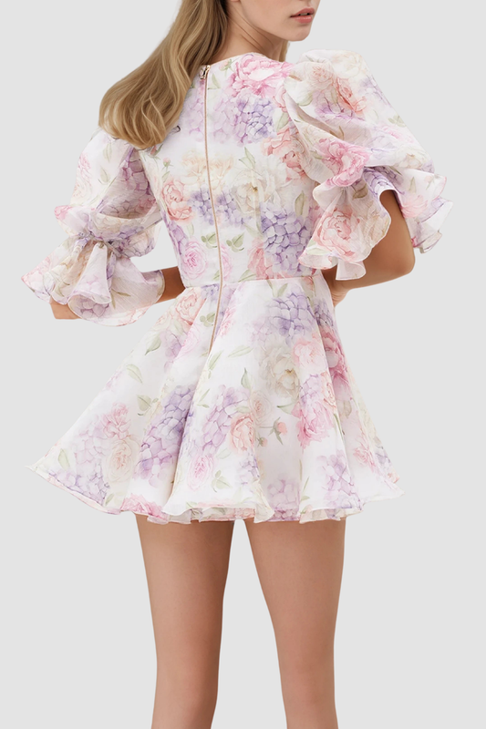 Protea Floral Puff Mini Dress
