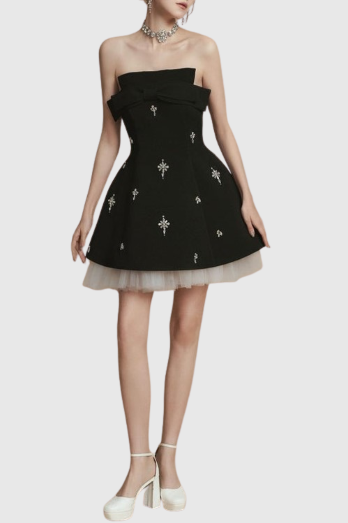 Raiven Bow Crystal Embellished Mini Dress - Black