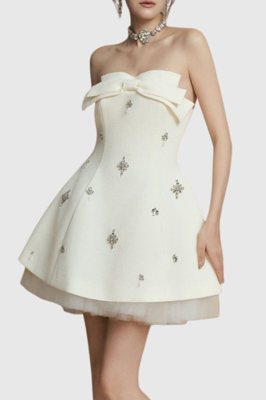 Raiven Bow Crystal Embellished Mini Dress - White