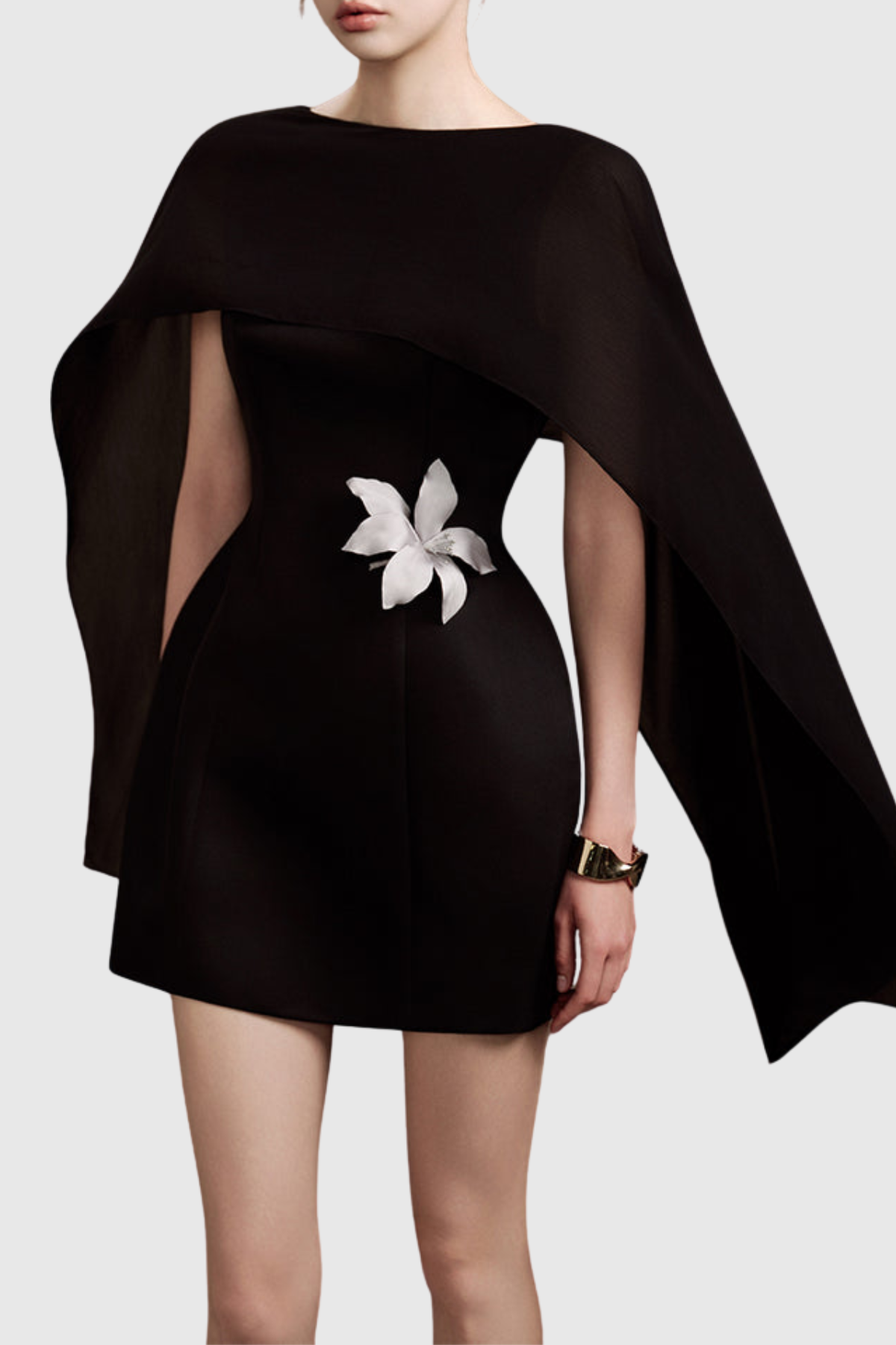 Raoul Floral Appliqué Shawl Mini Dress - Black