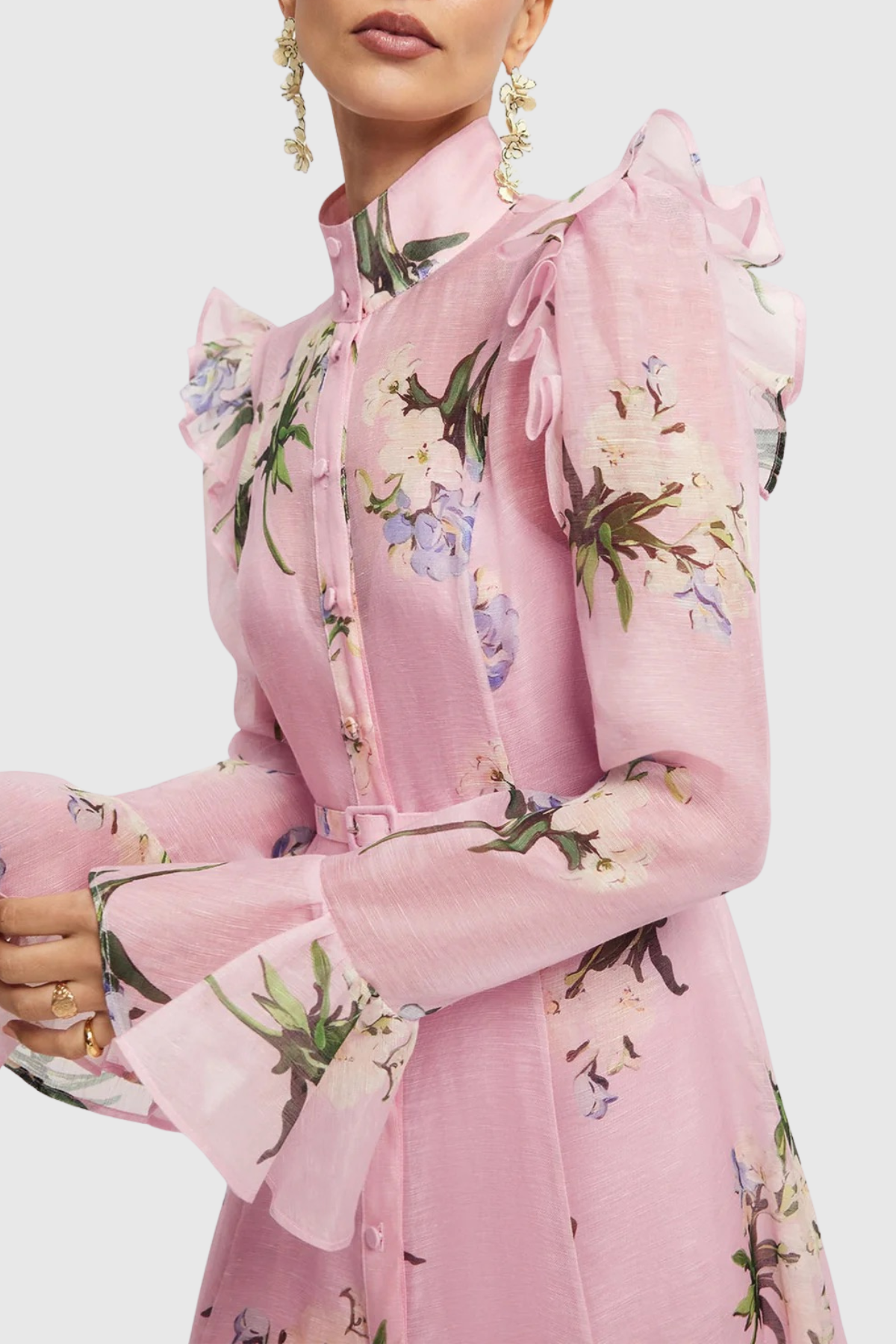 Raphae Floral Ruffle Belted Maxi Dress