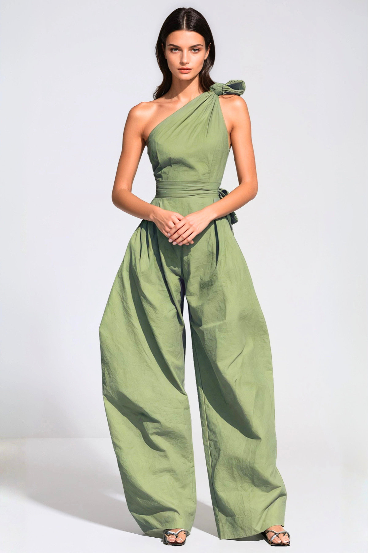 Rashana One Shoulder Twist Baggy Jumpsuit - Green