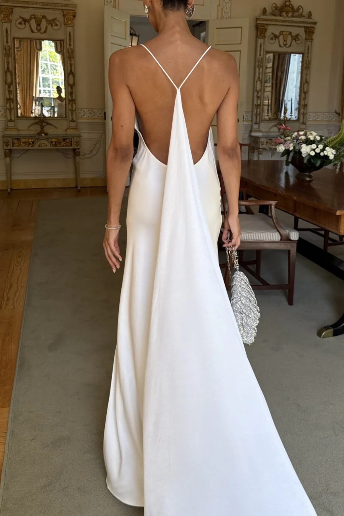 Reshma Satin Backless Maxi Dress - White