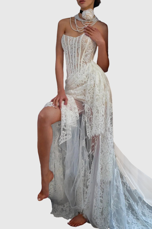 Revera Strapless Lace Corset Maxi Dress