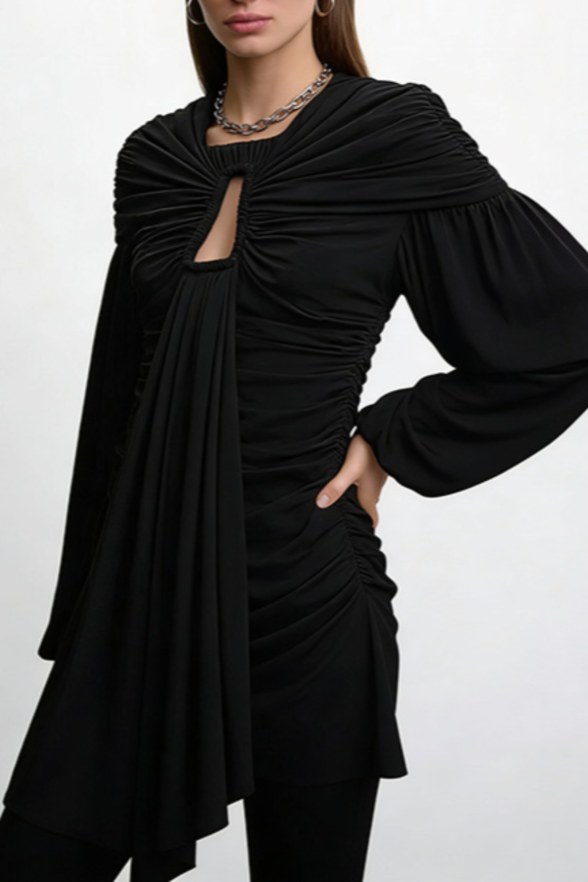 Rhode Keyhole Draped Mini Dress - Black