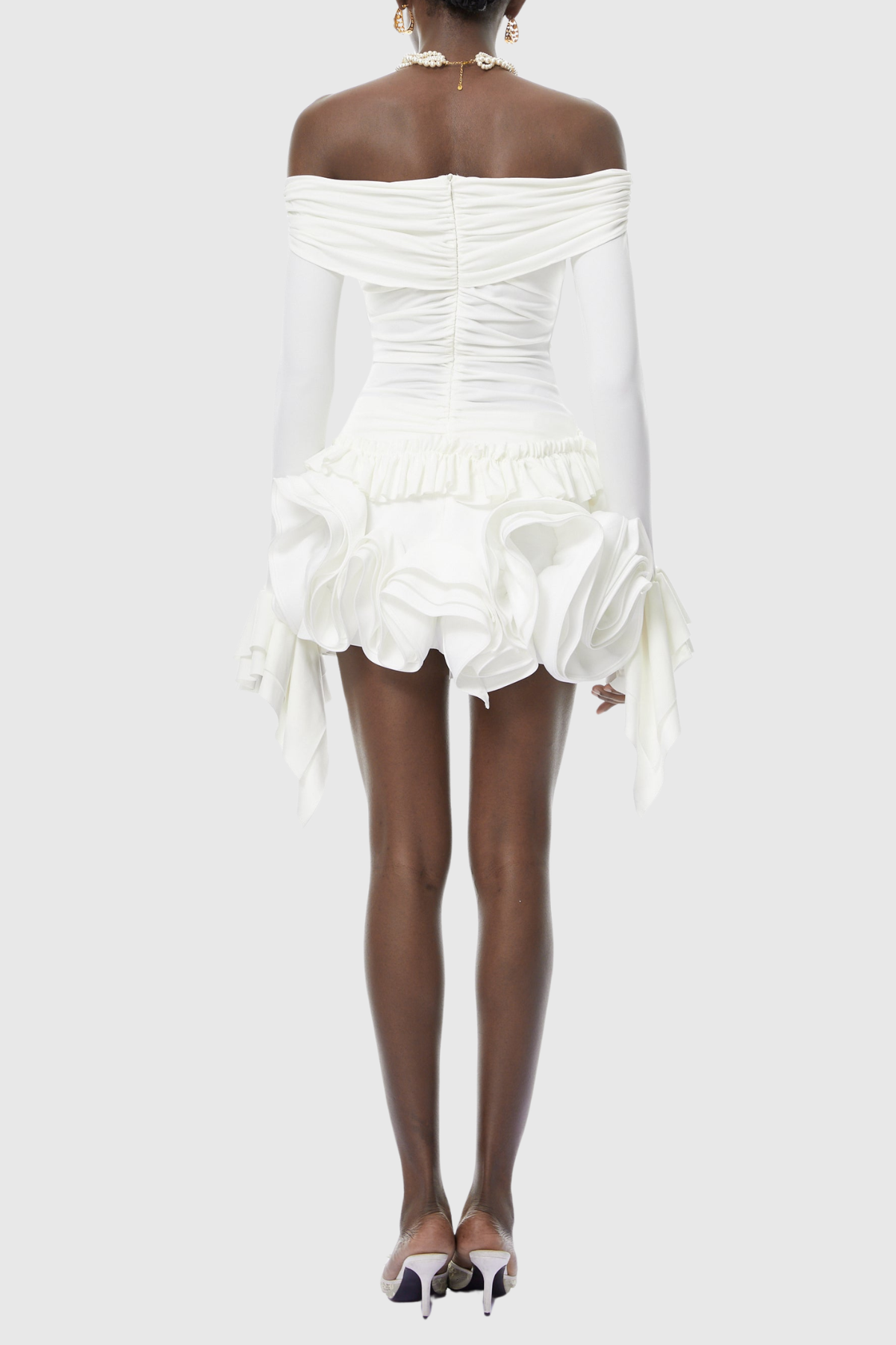 Rinra Off Shoulder Floral Ruched Mini Dress