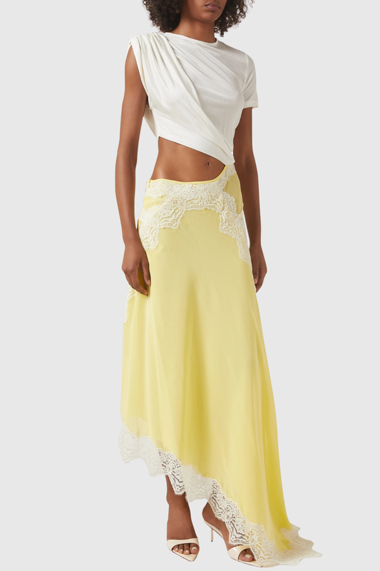 Roano Twisted Tee Cutout Lace Maxi Dress - Yellow