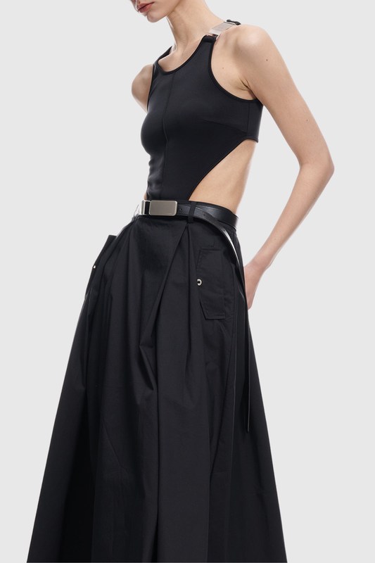 Romanio Cutout Belted Midi Dress - Black
