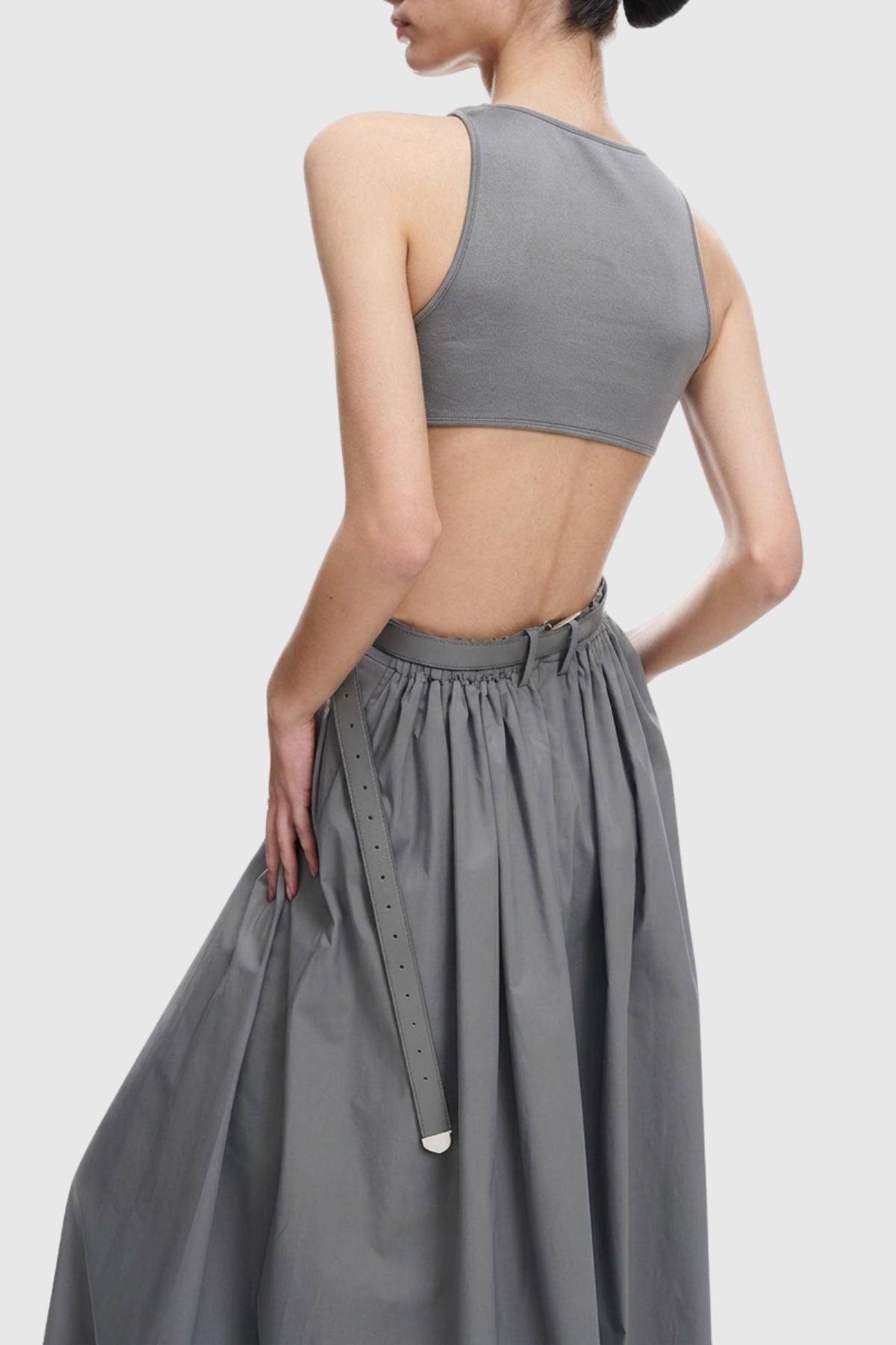 Romanio Cutout Belted Midi Dress - Grey