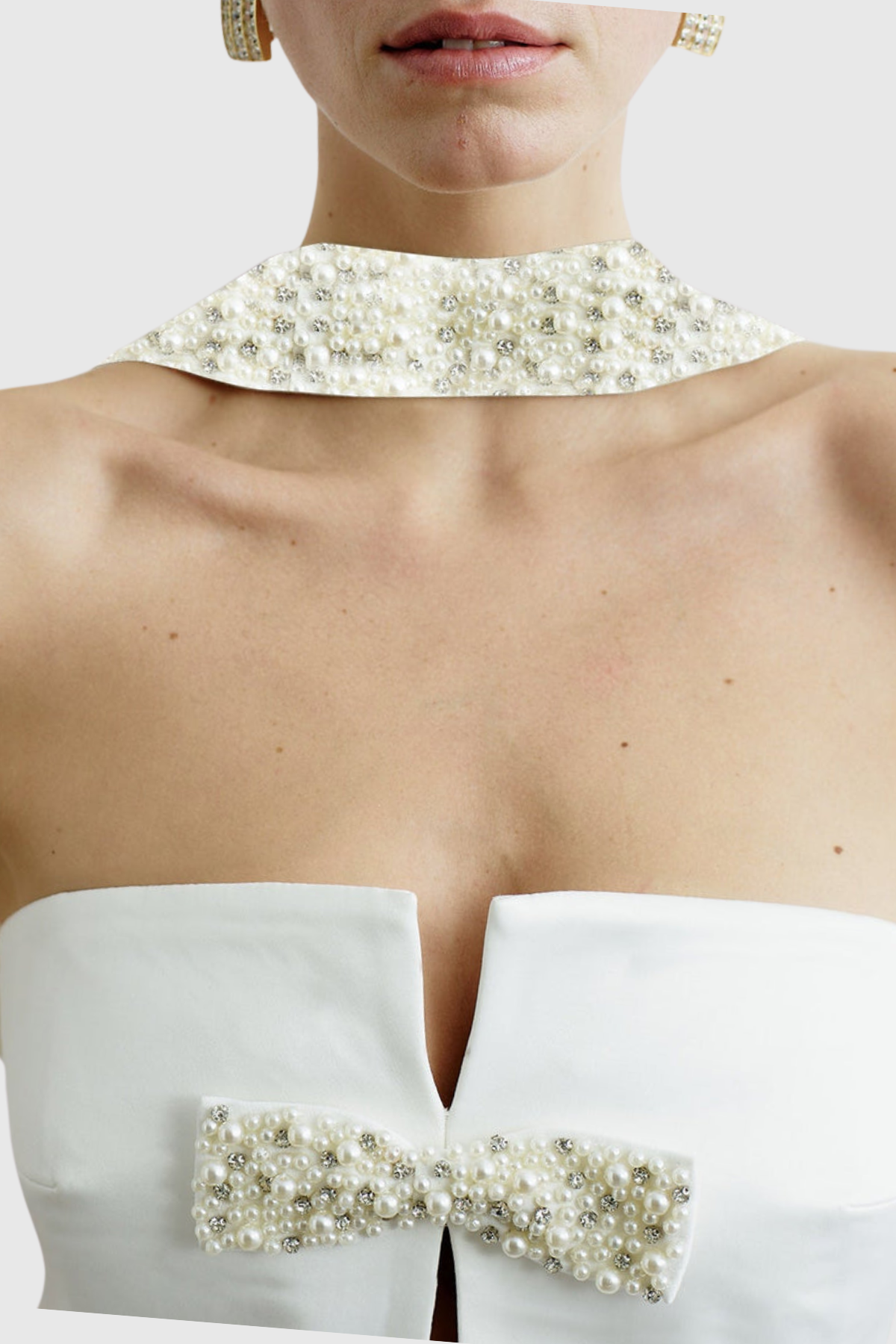 Ronay Bow Pearl Embellished Strapless Maxi Bandage Dress