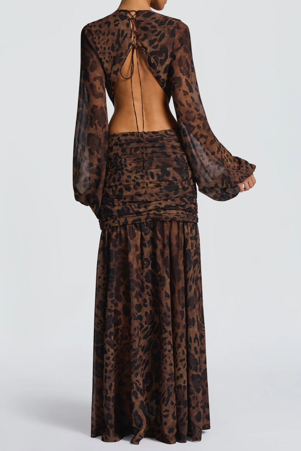 Roniny Cutout Chiffon Draped Maxi Dress - Leopard
