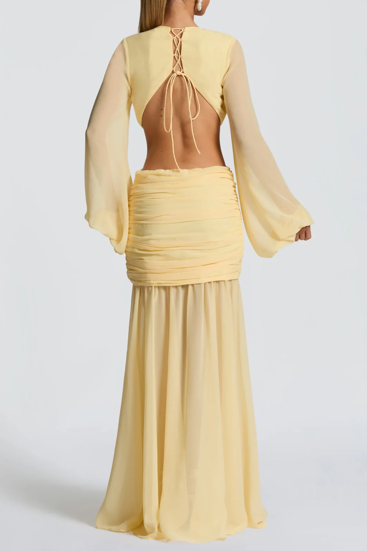 Roniny Cutout Chiffon Draped Maxi Dress - Yellow