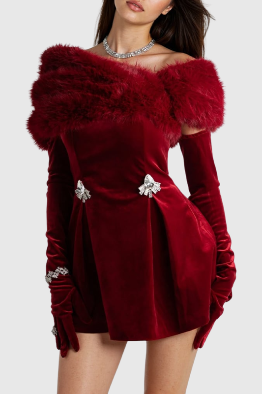 Roqua Off Shoulder Velvet Mini Dress