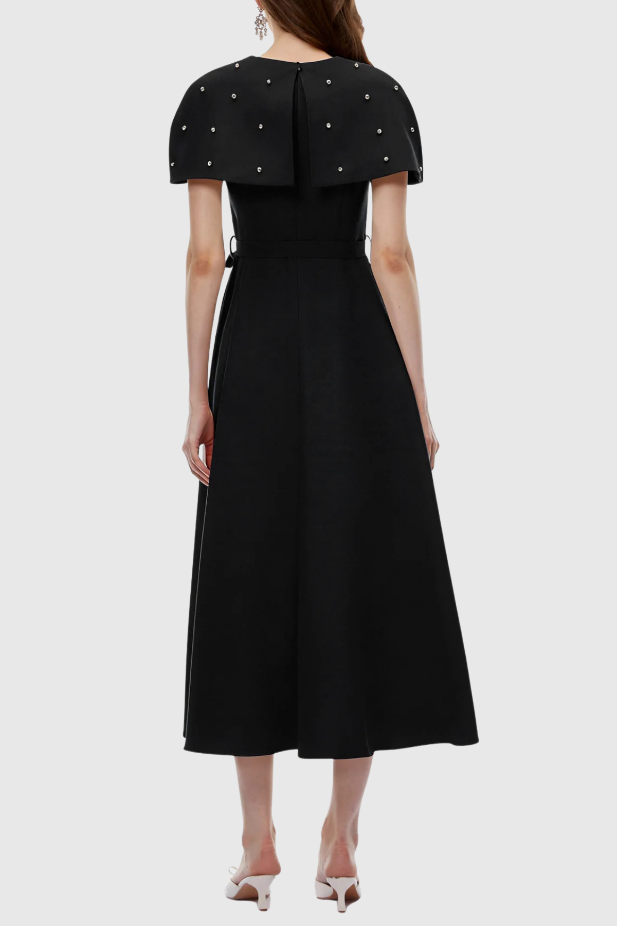 Runela Crystal Embellished Cape Midi Dress - Black