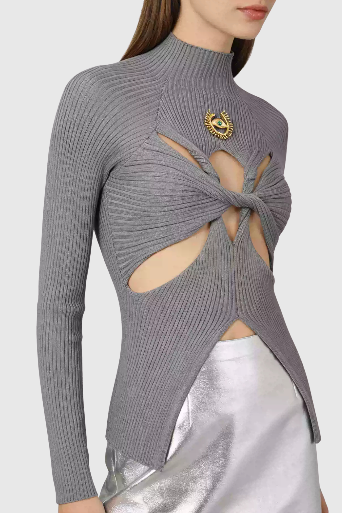 Sabira Twist Cutout Knit Top - Grey