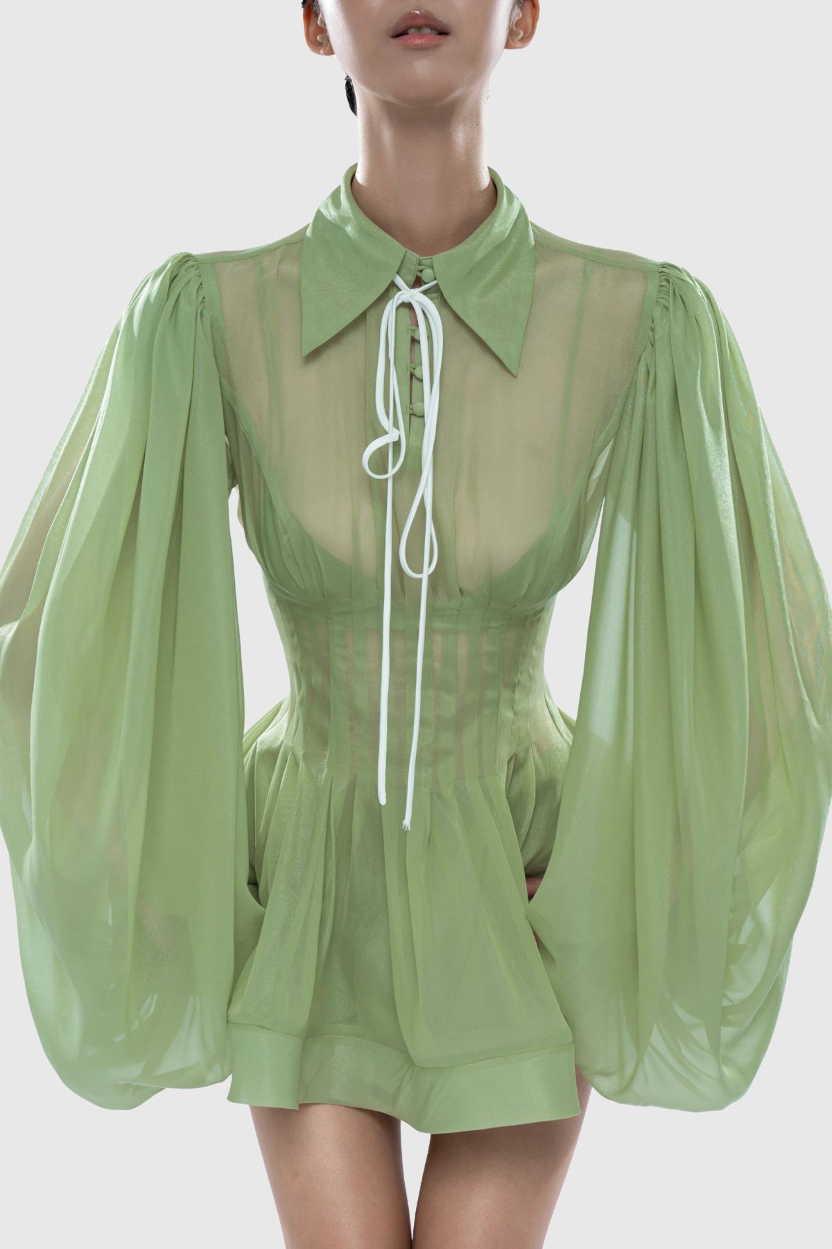 Saffron Waist-cinched Shirt - Green