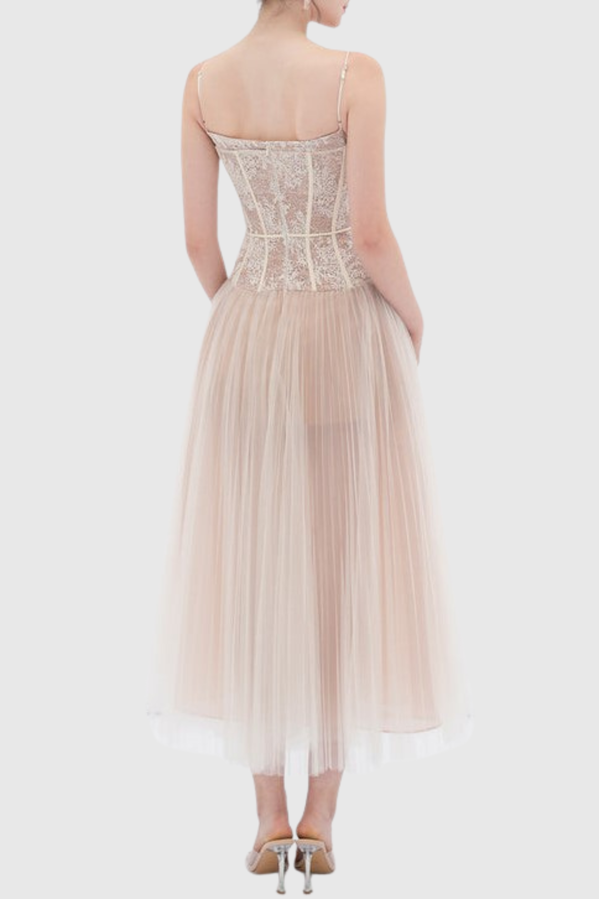 Safio Lace Corset Pleated Maxi Dress