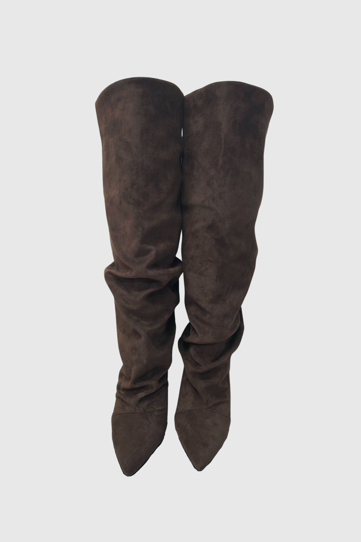 Sailor Suede Ruched Knee High Boots - Brown
